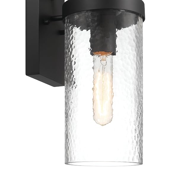 ROBERT STEVENSON LIGHTING ARIA – MODERN MINIMALIST CYLINDRICAL TEXTURED WATER GLASS AND METAL WALL MOUNTED OUTDOOR LIGHT, MATTE BLACK