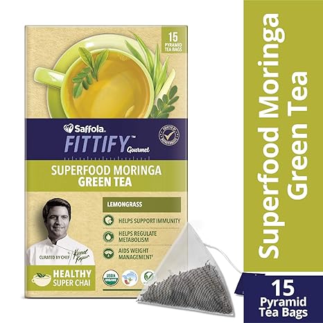 Saffola FITTIFY Gourmet Superfood Moringa Green Tea, Lemongrass, 15 Sachets, 37.5g