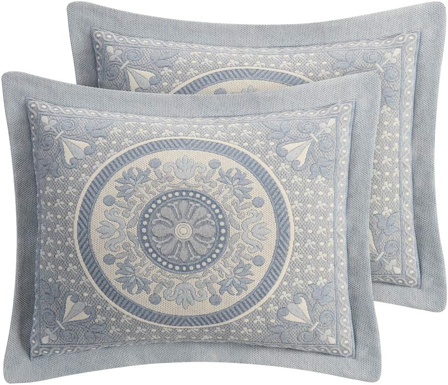 Colonial Williamsburg Basset Woven Bedspread & Coverlet Collection (Blue, Standard Sham 20W x 30L)