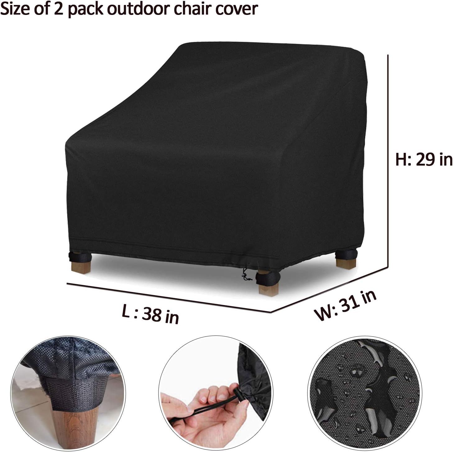 Oslimea Patio Chair Covers Set of 2, Waterproof Chair Cover for Lounge Deep Seat Cover Outdoor Chair Cover, with Drawstring and 4 Buckles Design, 38''Lx31''Dx29''H: Kitchen & Dining