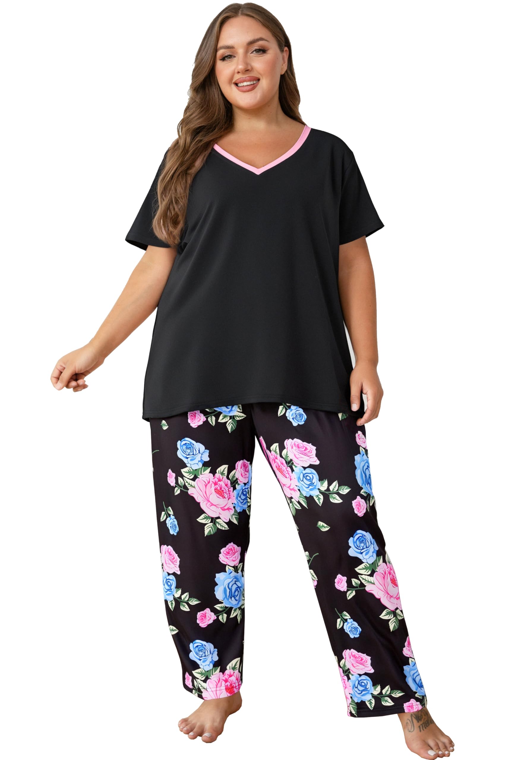 Vozanet Women's Pajama Sets Short Sleeve with Long