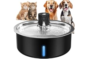 KULOBBY Stainless Steel Dog Water Fountain, 7L/1.8G/236oz Pet Water Fountain for Large Dogs & Multi-Cats, Dog Water Bowl Dispenser with Quiet Water Pump and 3 Replacement Filters (Black, 7L+8 Filters)