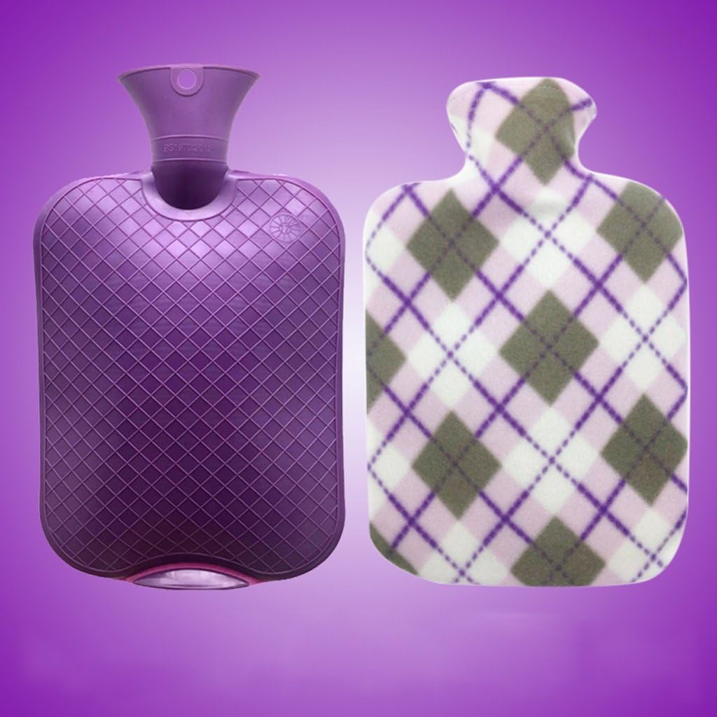 Hot water bag, natural rubber and cartoon soft cloth to keep warm and comfortable ( Color : Purple )