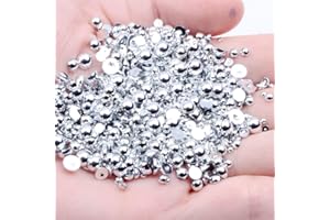 MIOBLET Mixed Size 2/3/4/5/6mm 1000Pcs Imitation Pearls Bead Half Round Flatback Pearl Rhinestones Beads Nail Art Crafts DIY Gem Decoration (37 Silver)