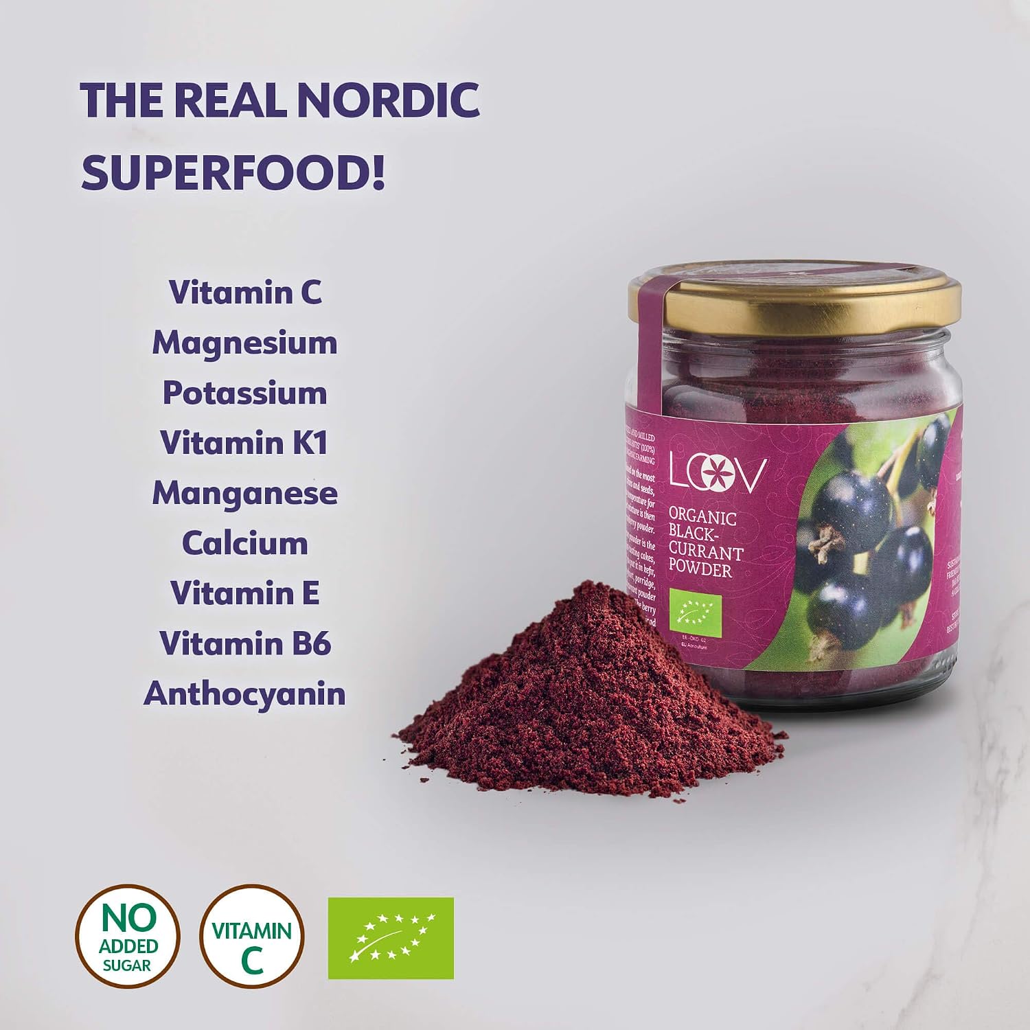 LOOV Organic Blackcurrant Powder (Pomace Powder), 100 g, High in Vitamin C, Made Only from Berry Skins and Seeds - Image 3