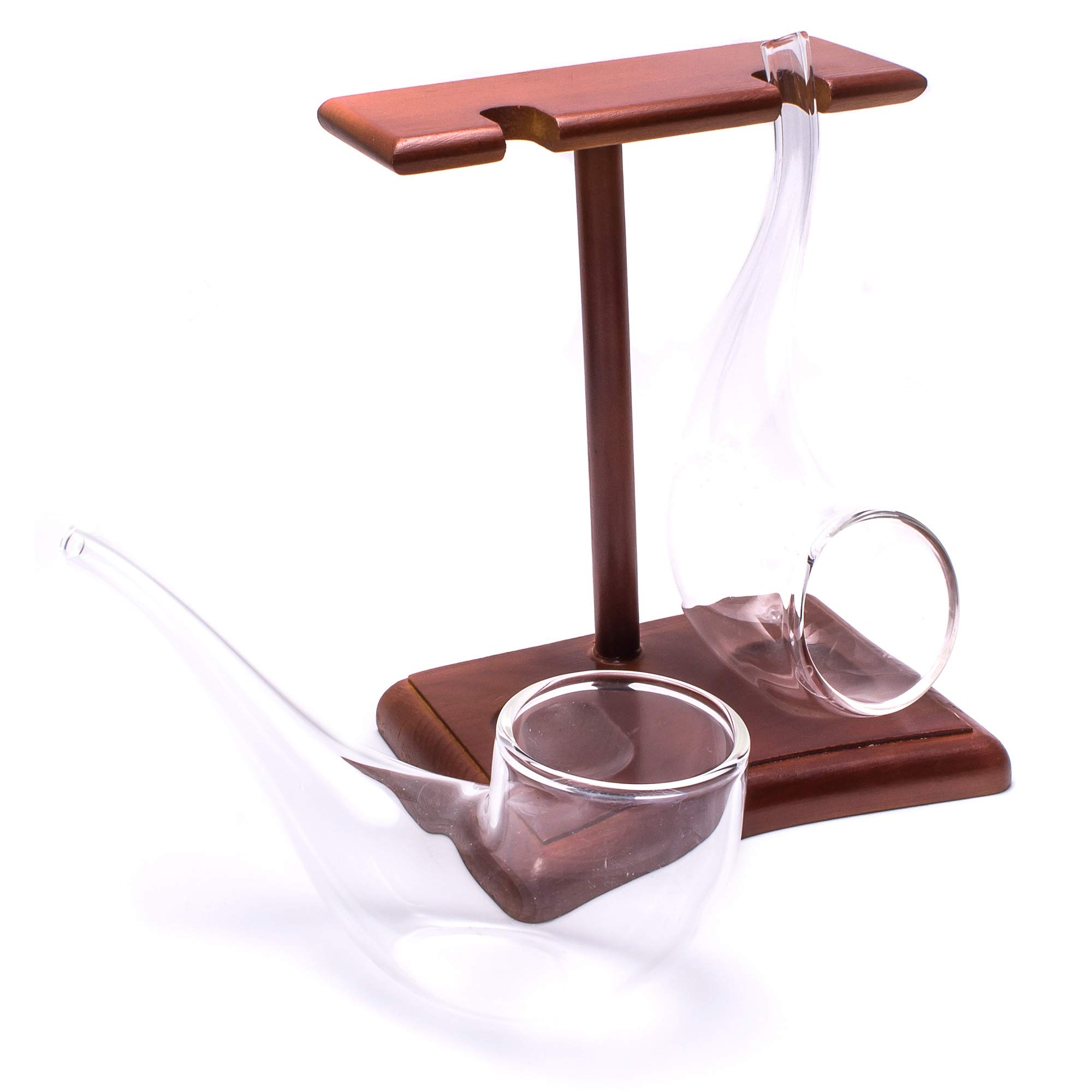 CKB LTD Pack of 2 Brandy Port Sipper with Wooden Display Stand Pipe Sipping Drinking Glasses Novelty Unique Gift Set 75ml