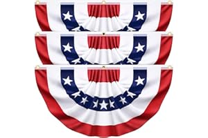 COUAH 3x6 Ft 3 Pack American Pleated Fan Flag, Patriotic Half Fan Banner American Flag Decoration Bunting for Outside Red White and Blue Decor Independence Day Memorial Day 4th of july Decorations