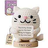 Cat Gifts for Women - Positive Crochet Animal with 30 Cute Signs | Cat Mom Gift for Women for Birthday, Mothers Day | Funny Fur Mama Present Ideas for Cats Lady | Present Idea for Friends, Coworkers