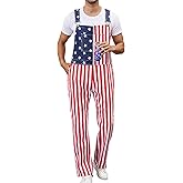 YXLUOKY Men's American Flag Bib Overalls with Zipper Denim Romper Adjustable Straps USA Onesie 4th of July Jumpsuit