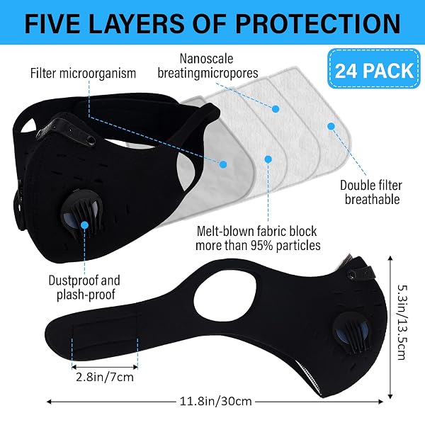CUTECROP 24 PC DUST MASK SPORTS FACE PROTECTION RIDING COVER WITH VALVE REUSABLE BREATHING FACE SHIELD FOR WOODWORKING MOWING (BLACK)