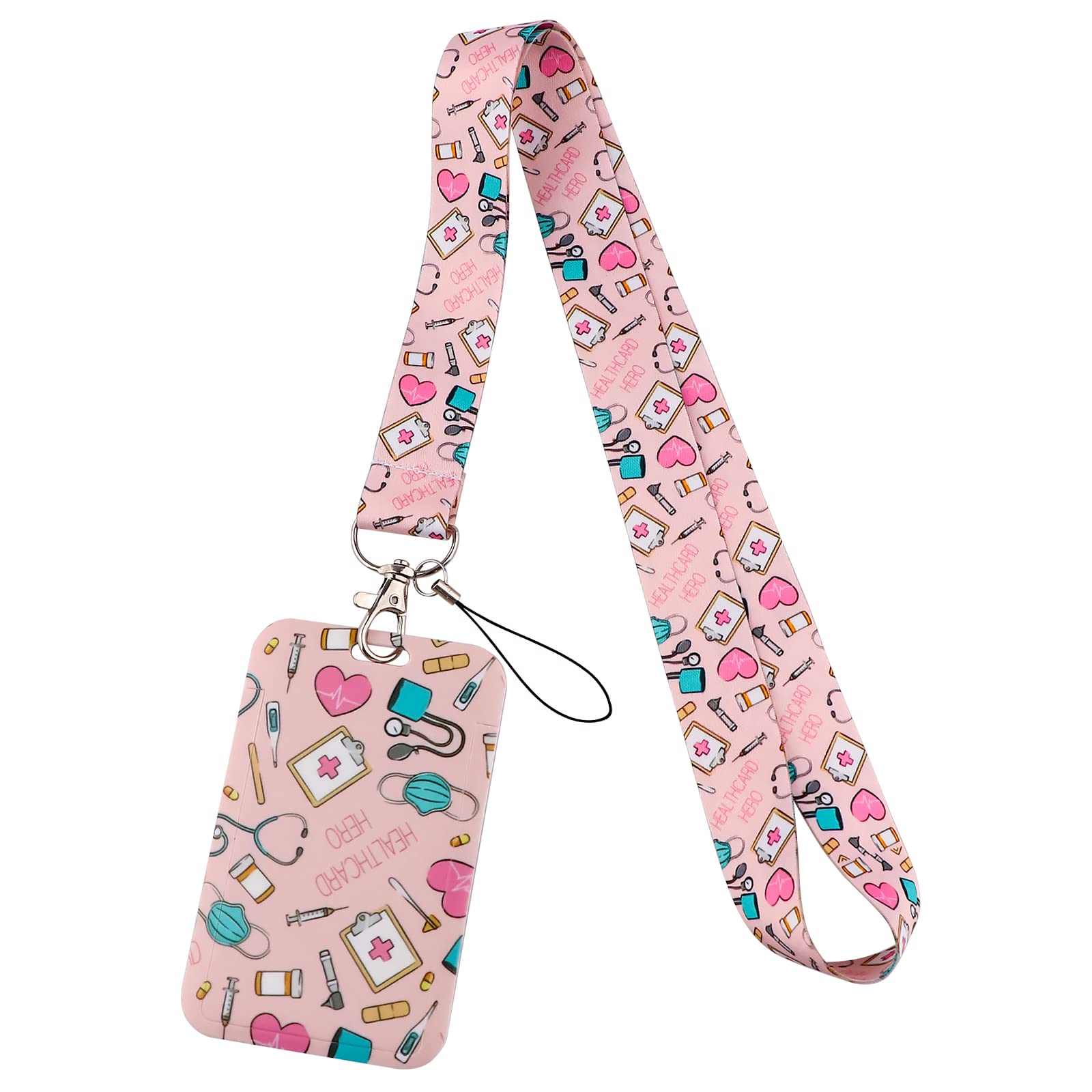 Juanooo Cute Pink Lanyard with Card Holder Aesthetic Medicine Neck Lanyard for Keys ID Badge Strap for Nurses Doctors Students