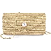 PACETAP Straw Clutch Purse for Women, Pearl Decoration Boho Crossbody Bags Handbags for Beach Travel Vacation Party Prom