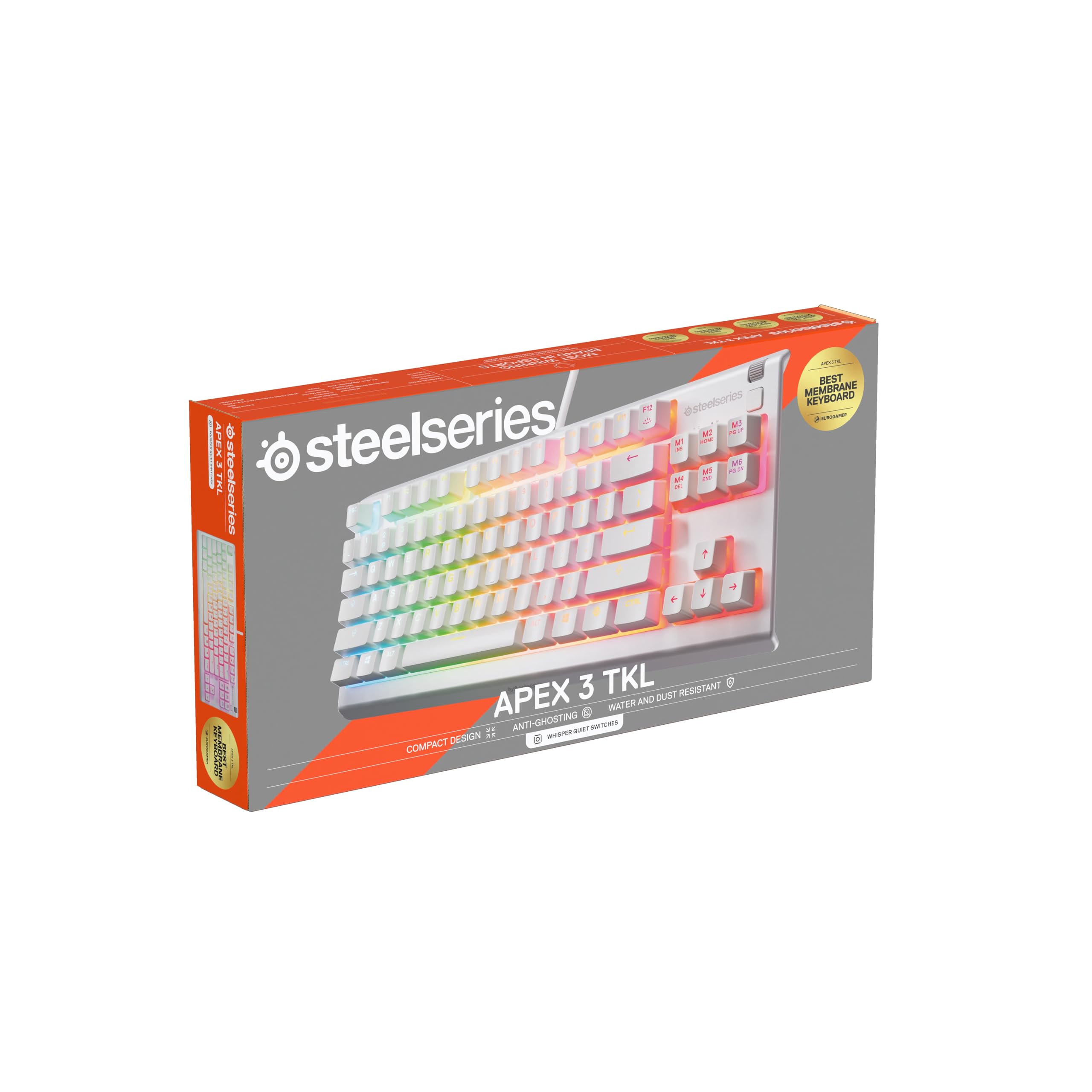 SteelSeries Apex 3 TKL White RGB Gaming-Tastatur – Kompakter Tenkeyless-Formfaktor – 8-Zonen-RGB-Beleuchtung – Wasser- und Staubresistenz – Flüsterleise Gaming-Switches - DE Layout QWERTZ 7