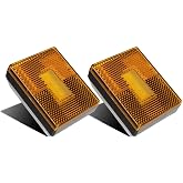 Partsam (2 Amber 3 LED Square Stud Mount Clearance Side Marker Lights Trailer Camper w reflex, 12v Led Truck Trailer Reflective Rectangular Side Clearance Marker Lights with Reflex Reflector