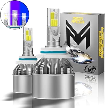mega racer h10 hb3 9005 led headlight bulbs 3 colors changing lights 6000k diamond white 8000k ice blue 10000k dark blue for high beam low beam
