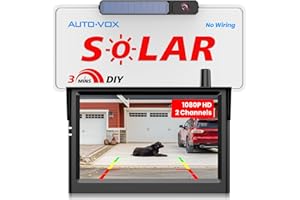 AUTO-VOX Solar Wireless Backup Camera:5" HD 1080P Monitor,3 Mins DIY Installation & 5000 mAh Battery Powered Solar Back Up Camera Systems, IP69K Waterproof Reverse Camera for Car, Van, Truck, Trailer