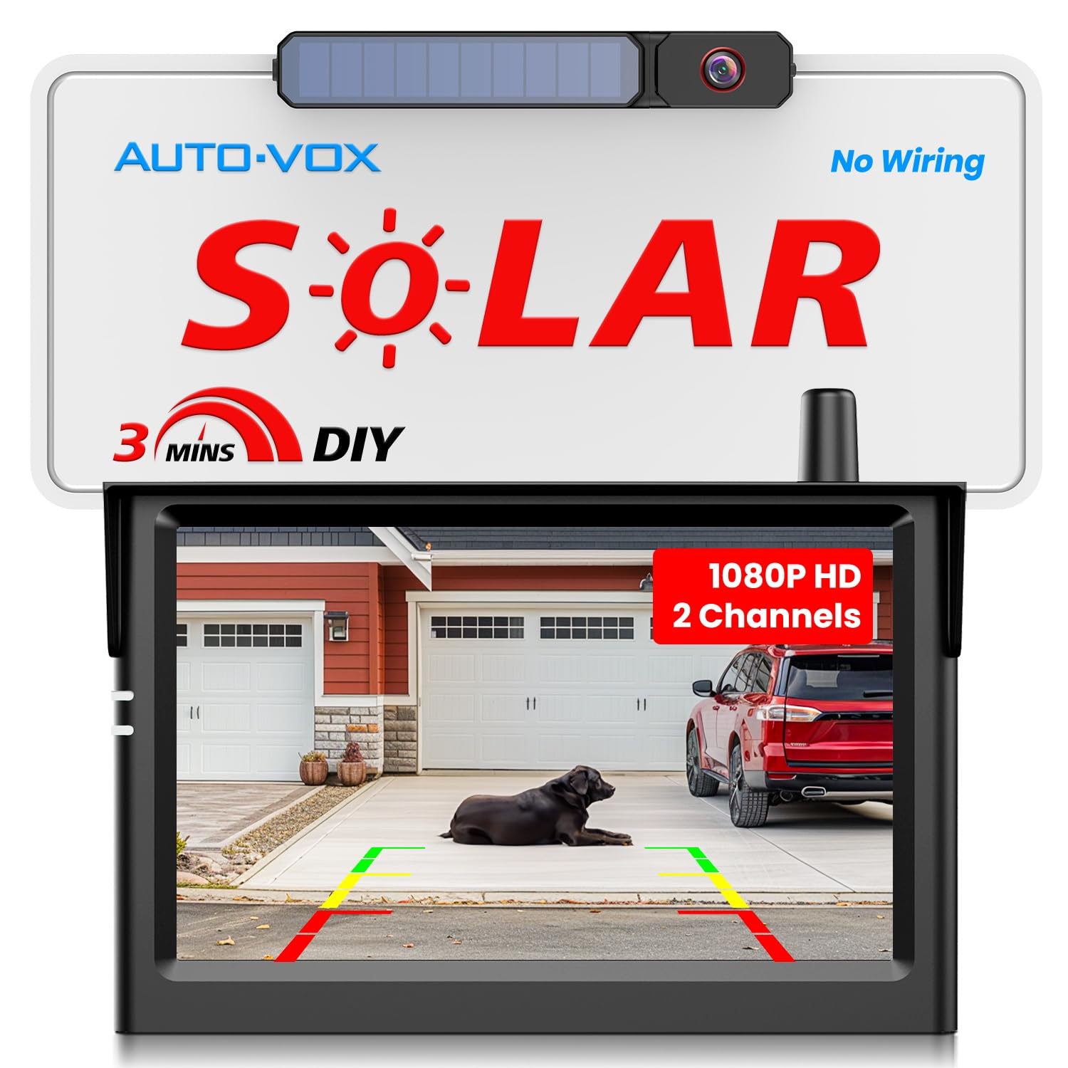 Photo 1 of AUTO-VOX Solar Wireless Backup Camera:5" HD 1080P Monitor,3 Mins DIY Installation & 5000 mAh Battery Powered Solar Back Up Camera Systems, IP69K Waterproof Reverse Camera for Car, Van, Truck, Trailer