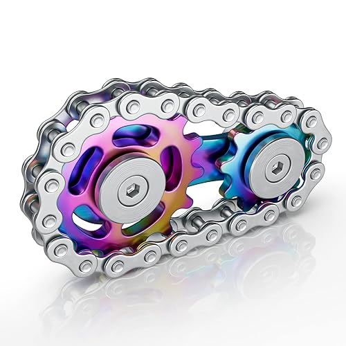 Aolcev Fidget Spinner Linkage Bike Chain Fidget Toy Stainless Steel Metal Sprocket Chain Gear Hand Spinner for ADHD Anxiety Autism Stress Relief Desk Toys Bicycle Chains Fidget-Toys for Kids Women Men