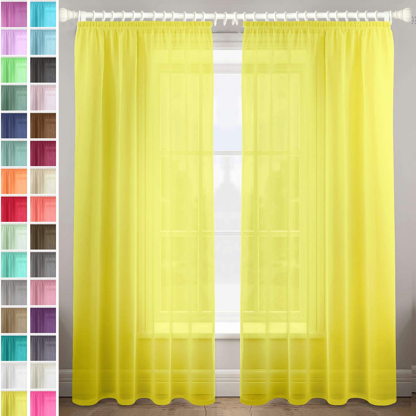 Megachest gathering tape voile curtain(Yellow W 56" x L 90" (2 Panels)