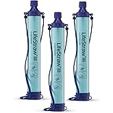 LifeStraw Personal Water Filter for Hiking, Camping, Travel, and Emergency Preparedness, 3 Pack, Blue, Stocking Stuffers, Chr