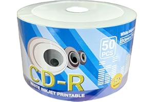 CD-R 700MB 80min 52x White Inkjet Hub Printable 50-Pack by LSK Media | Blank CDs for Burning Music | Blank CDs Bulk | Printab