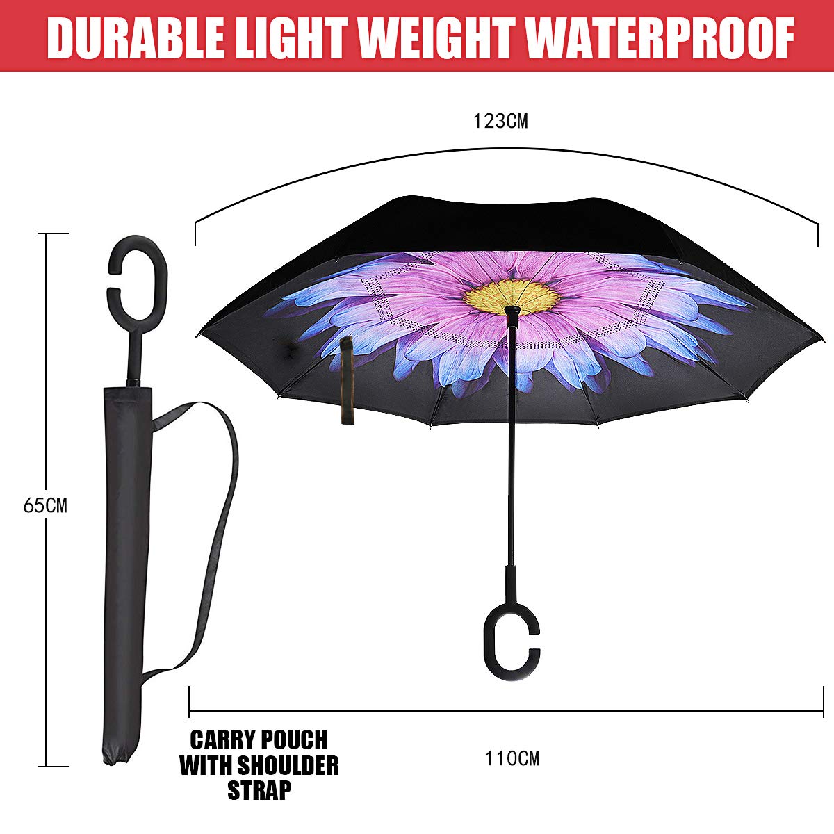 Monstleo Inverted Umbrella Double Layer Cars Reversible Umbrella,Windproof UV Protection Big Straight Umbrella for Car Rain Outdoor With C-Shaped Handle and Carrying Bag