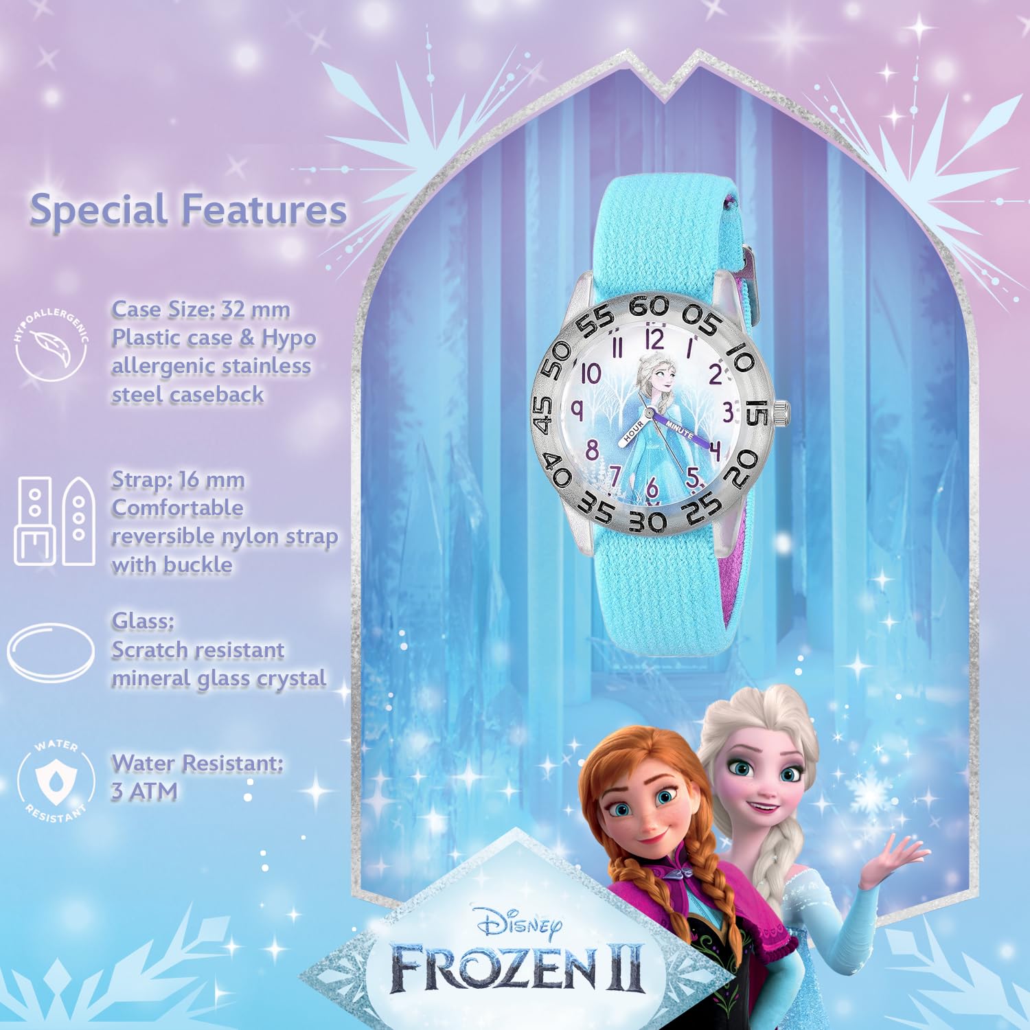 Disney Frozen Kids' Plastic Time Teacher Analog Quartz Nylon Strap Watch