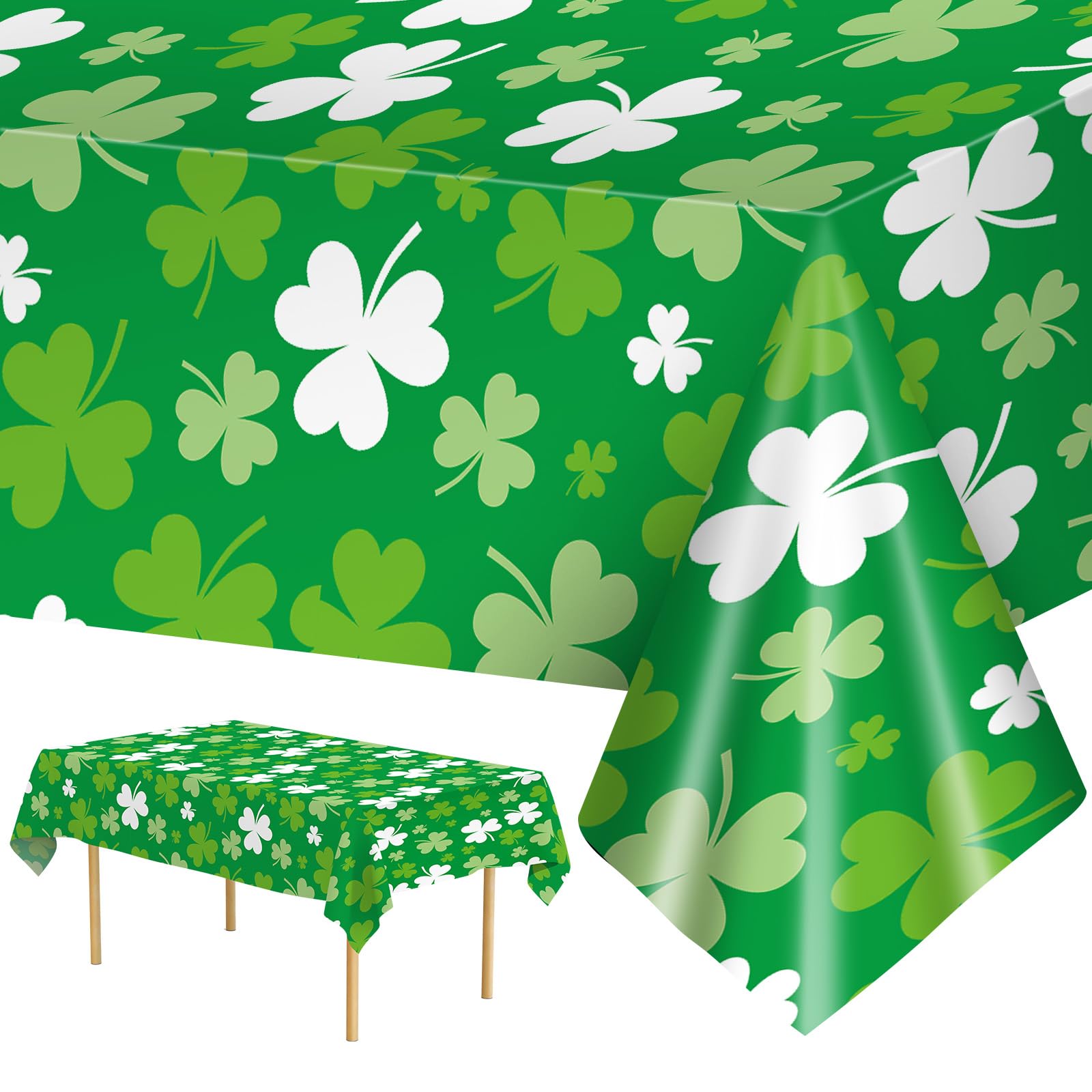 2 Pack St Patrick's Day Tablecloth - Green Shamrock Table Cloth, Plastic Disposable Rectangle Luck Irish Clover Table Cover for Saint Patrick Day Table Decorations and Party Decor, 108 x 54 Inch