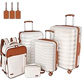WireHot 5-Piece Lightweight Luggage with Backpack Sets, ABS+PC Hard Shell Suitcase with TSA Lock & YKK Zipper (White, 20in/24in/28in/BP/TB)