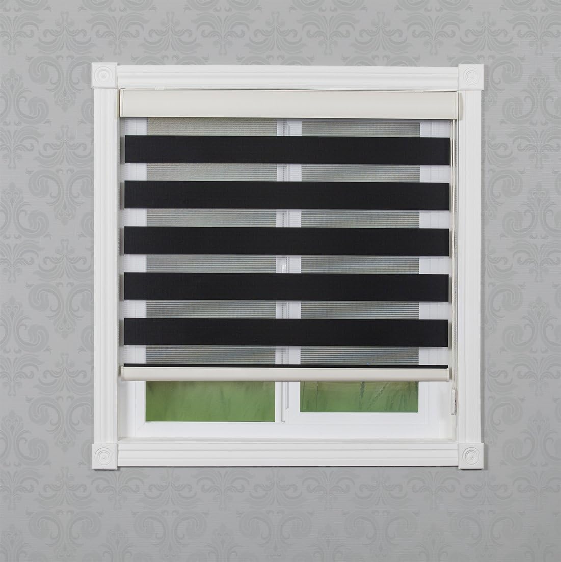 Combi Shades Premium for French and Sliding Glass Door; Zebra Dual Shades, Fabric: Soleil; DIY [1-Shade] (36w X 84h Inch, Black & White)