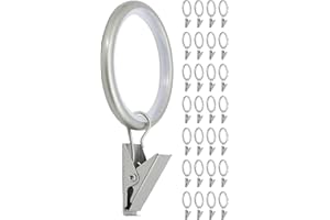 Meriville Drapery Curtain Rings with Clip - 1.5-Inch Inner Diameter, Fits Up to 1 1/4-Inch Rod (Set of 28 with Insert, Pewter)