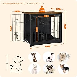 DWANTON Dog Crate Furniture with Cushion, Wooden