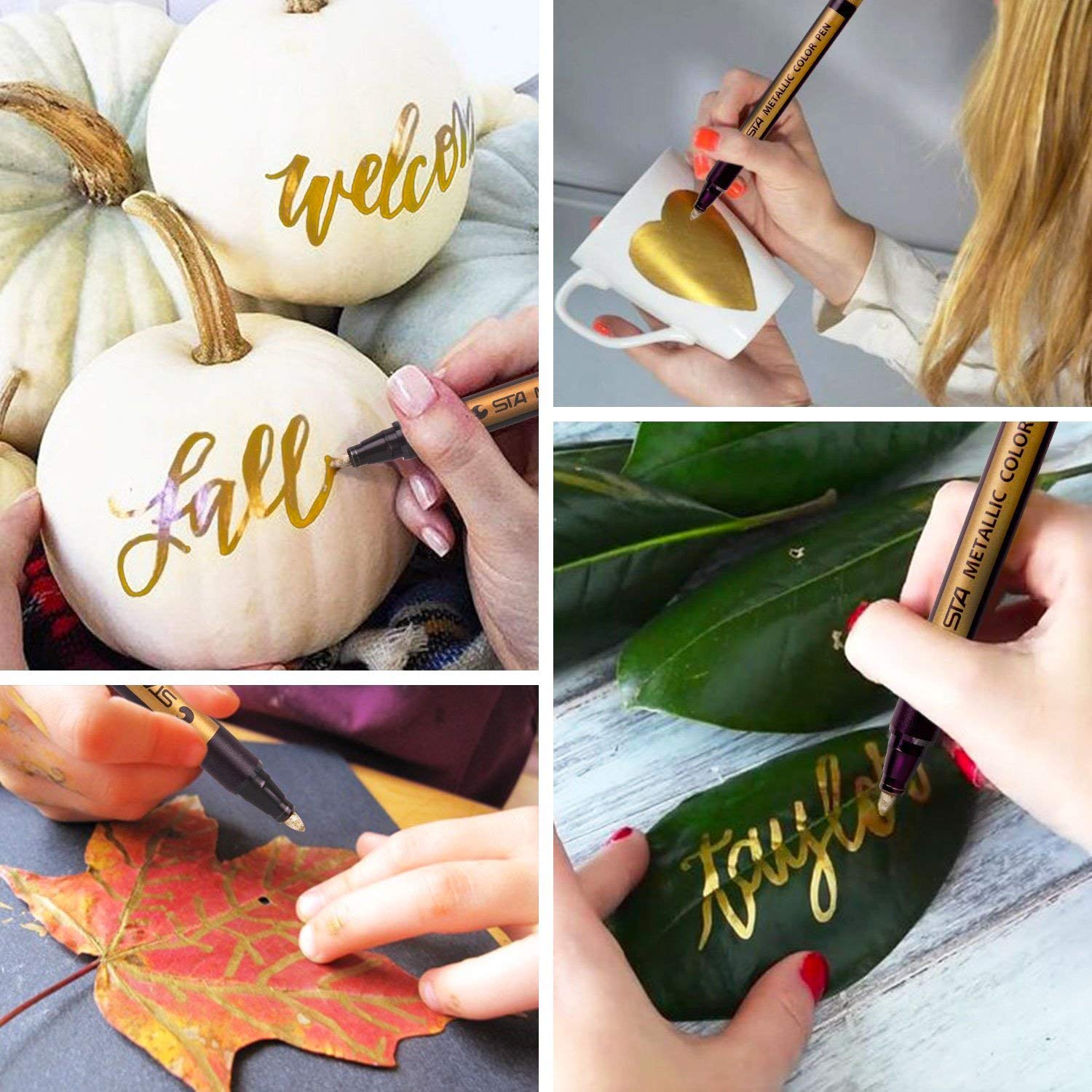 Metallic Pen Marker Metal Art Paint Marker Medium Point Tip for Gift Card Making, Rock Painting, Scrapbooking, DIY Photo Album, Glass, Wood, Crafting, Set of 10 Assorted Colors, Colorsky