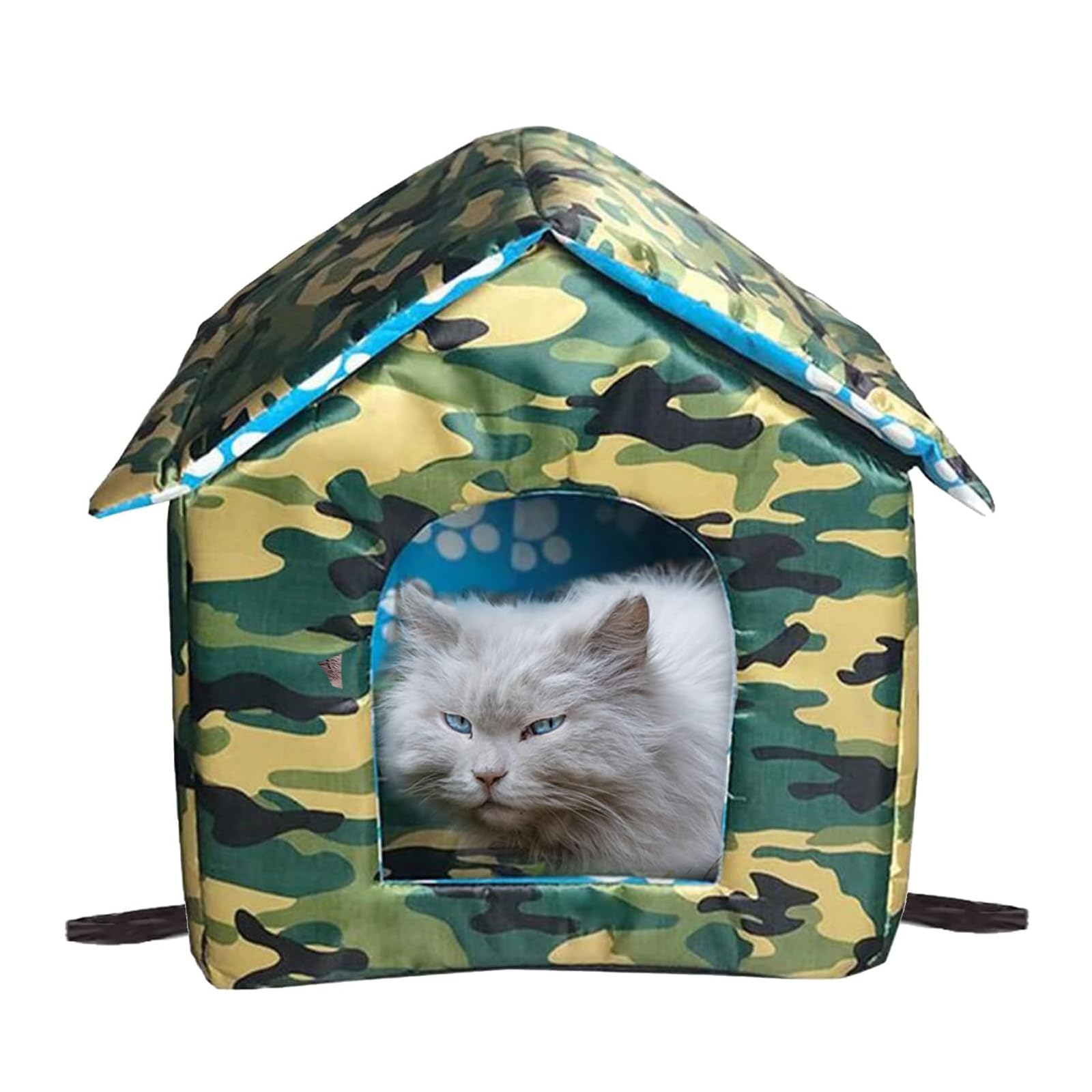 Outdoor cat house, cat cave for outdoor, cat house for outdoor, winterproof, waterproof, puppy house outdoors, with removable transparent curtain (S, camouflage green)