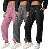 Baggyfly 3 Pack Women's Joggers Sweatpants with Pockets, Elastic High Waisted Drawstring Baggy Lounge Trousers Yoga Workout