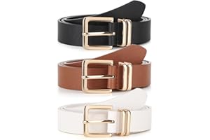 UnFader Pack 3 Women Belts for Jeans Pants, Fashion Gold Buckle Leather Belts