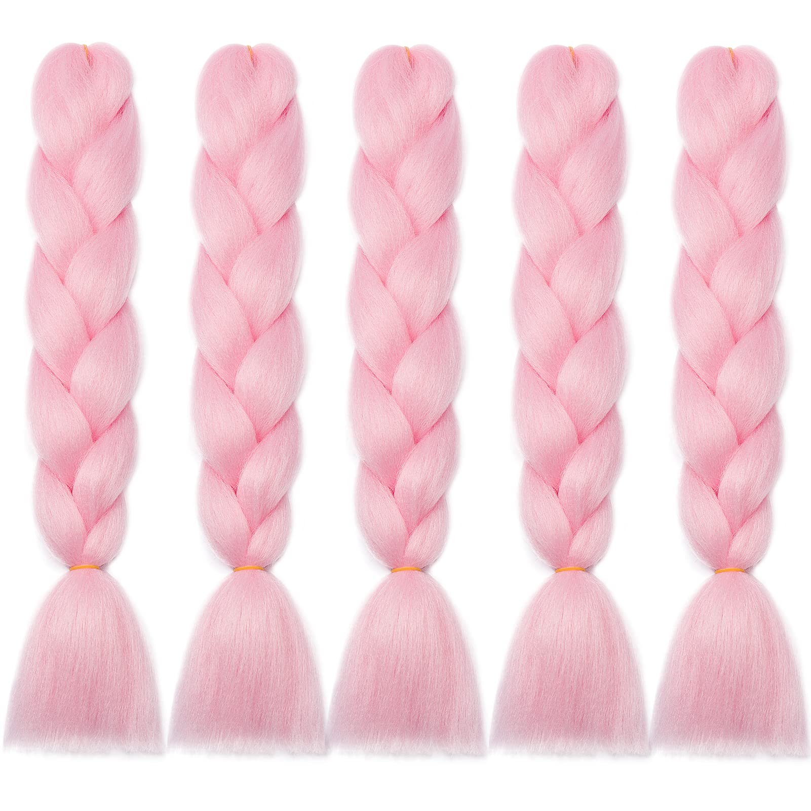 24" Braiding Hair Extension Jumbo Braids Synthetic 5bundles/pack Crochet Hair Afro Box Braid Heat Resistent (Pink)
