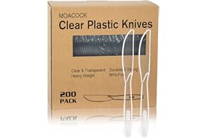 MOACOCK 200 Count Clear Plastic Knives, Heavy Weight Disposable Spoons Cutlery Plastic Utensils, Clear PlasticSilverware Bulk