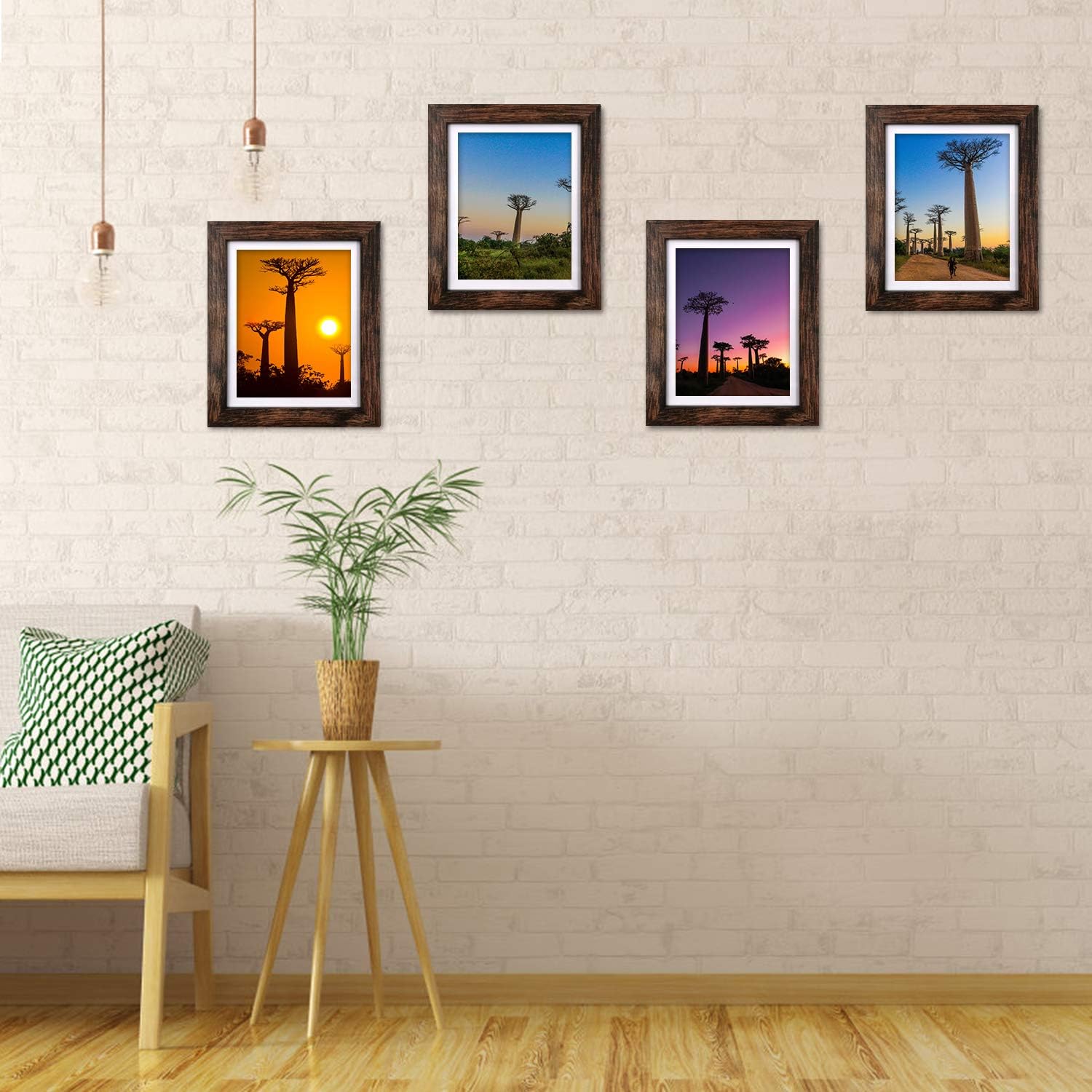 8x10 Picture Frames Rustic Brown with Mat Photo Frames 4 Packs for Tabletop or Wall -