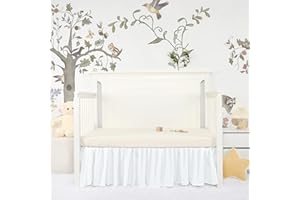 CARUILI Crib Skirt Girl, Boho Toddler Bed Skirts, White Crib Bed Skirt, Microfiber Nursery Crib Bedding Accessory, 14" Drop