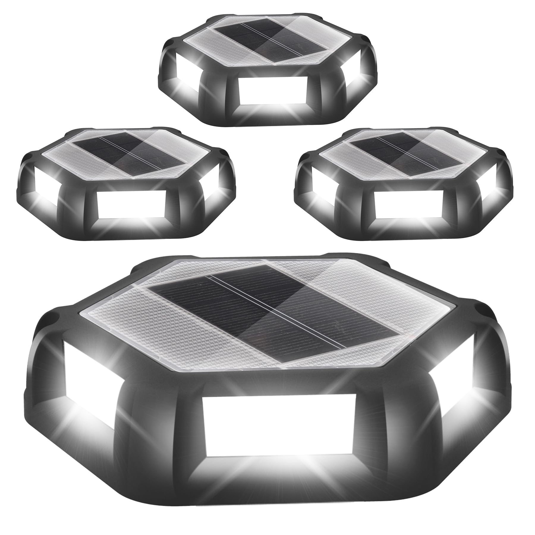 NATPOW Solar Deck Lights, Dusk Till Dawn Outdoor Lights Solar Power, Cool White Ground Lights, IP65 Waterproof Decking Lighting, LED Outdoor Path Light for Garden Lawn Pond Pathway Step 4Pack