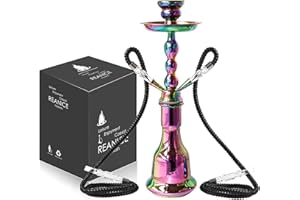 REANICE 17.7" Hookah Set with 2 Hose Glass Hookah Kit with Shisha Accessories (electroplating colorful) …