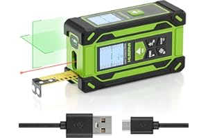 Huepar 4-in-1 Laser Digital Tape Measure with Level & Dual HD Display, 200Ft/60M Rechargeable Laser Measurement & 33Ft Green 