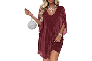 Gettalocky Women's Sparkly Cocktail Dresses for Wedding Guest Flutter Sleeve Loose Chiffon Party Dress(XS-XL)