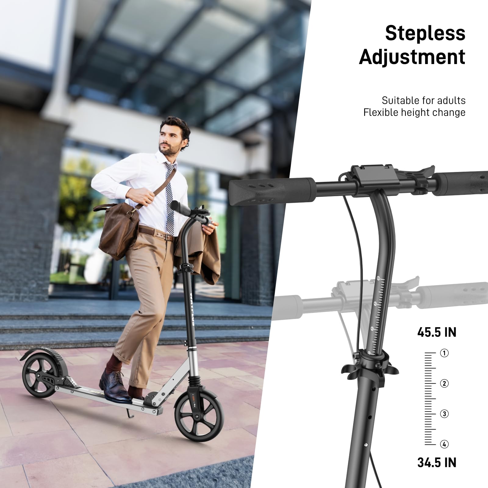 WAYPLUS Kick Scooter for Ages 6+,Kid, Teens & Adults. Max Load 240 LBS. Foldable, Lightweight, 8IN Big Wheels for Kids, Teen and Adults, 4 Adjustable Levels. Bearing ABEC9