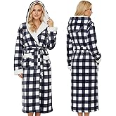 Bonuci Plush Hooded Robe for Women Long Flannel House Coat Soft Warm Fuzzy Bathrobe Sleepwear Bath Spa Valentine Winter Gift