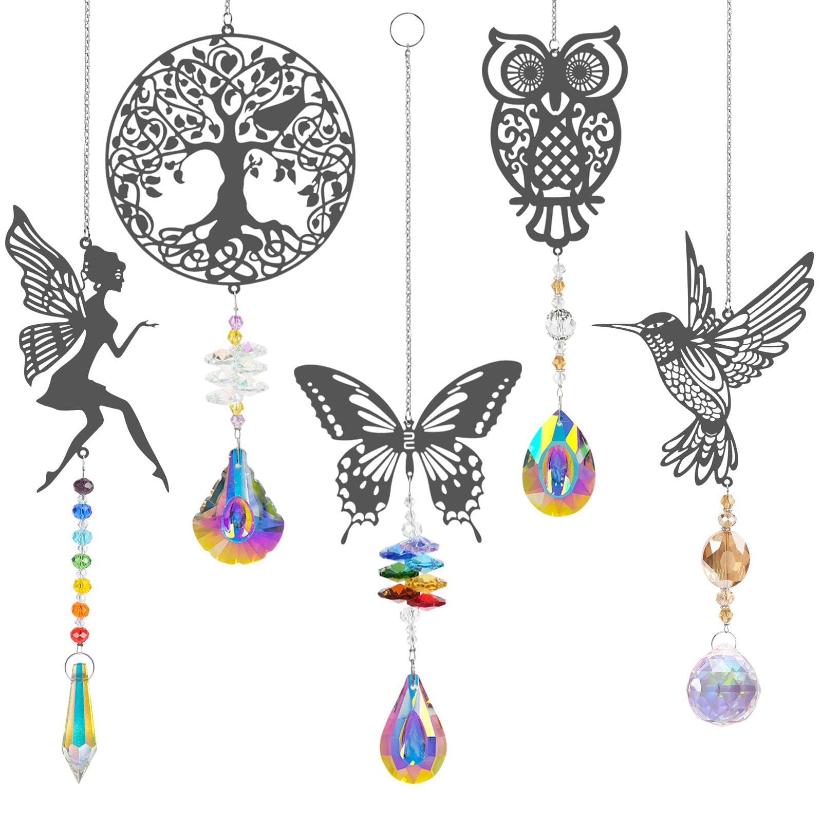 OFFCUP Crystal Suncatchers, 5pcs Animals Prism Suncatcher, Sun Catchers Rainbow Suncatcher Crystal Sun Catchers Wind Chimes Window Decoration Hanging for Home Office Garden Outdoor Decoration