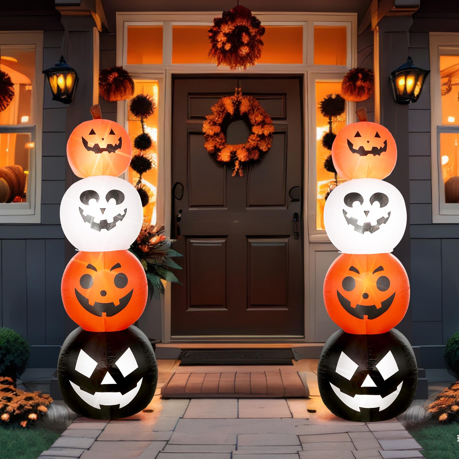Photo 1 of Fourluoo 2 Pcs 4.6 ft Halloween Inflatable Pumpkin Outdoor Decoration Light up Blow up Pumpkin Yard Decor for Halloween Party Indoor Garden Lawn Yard Decoration
