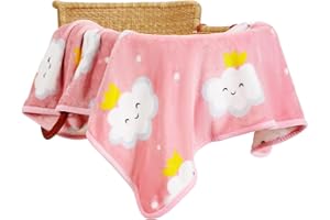 TILLYOU Toddler Flannel Blanket - Warm Cozy Baby Blanket for Boys and Girls, Smooth Cute Lightweight Blanket for Bedding Crib Stroller, 40x50 Inches, Pink Cloud