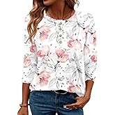 LOMON 3/4 Length Sleeve Womens Tops Dressy Casual Crewneck Pullover Tunics Summer Cute Blouses Fashion 2025 Tees Shirts